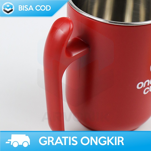GELAS KOPI STAINLESS GELAS GAGANG DENGAN TUTUP ONETWOCUPS STYLISH