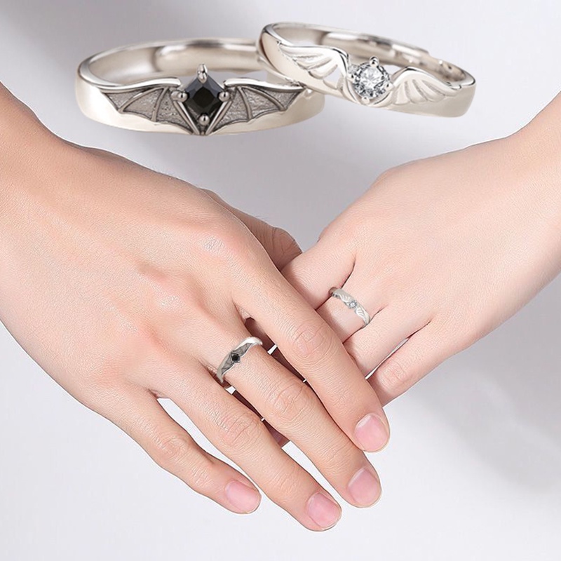 Trendi Aksesoris Perhiasan Cincin Jari Yang Dapat Disesuaikan Elegan Pasangan Romantis Cincin Malaikat Sayap Setan Anniversary Ring