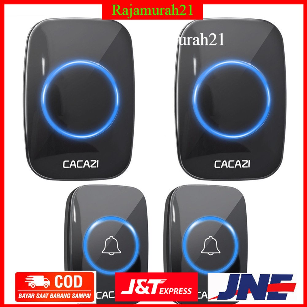 CACAZI Bel Pintu Wireless Doorbell Waterproof 2 Transmitter 2 Receiver - Black - 7RHA3GBK