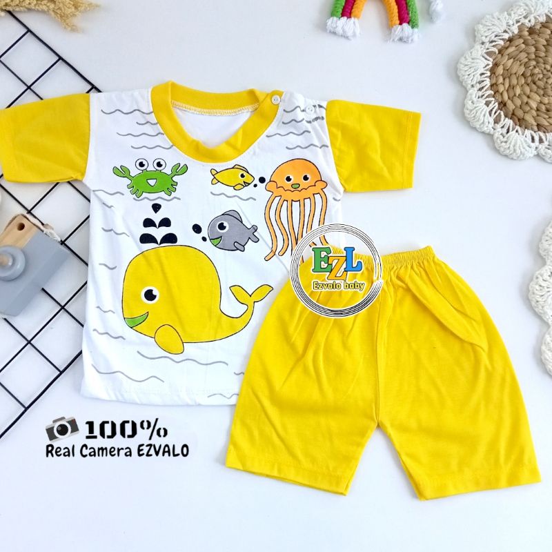 Baju bayi kaos oblong pendek setelan gambar hewan laut