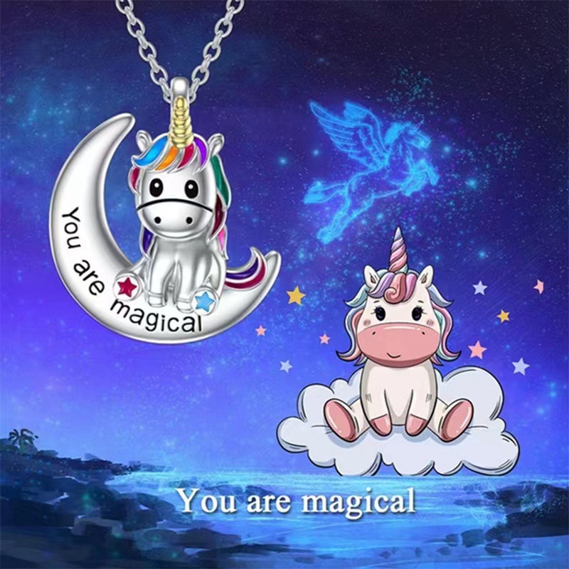 Baru925 Sterling Silver Woman's Stylish Personality Necklace Kalung Berlian Mewah Kalung Unicorn Kristal