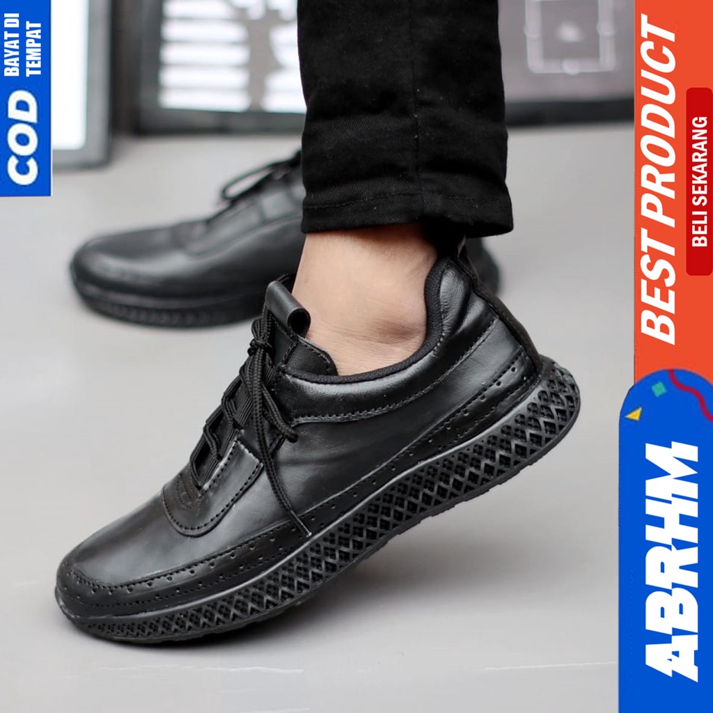 Sepatu Pantopel Kerja Formal Casual Kulit Asli Santai Hitam Abraham Blosom