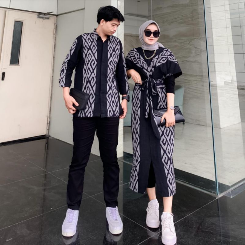 READY STOCK - BAJU TENUN COUPLE - BAJU KONDANGAN - BAJU TENUN BLACK ABU