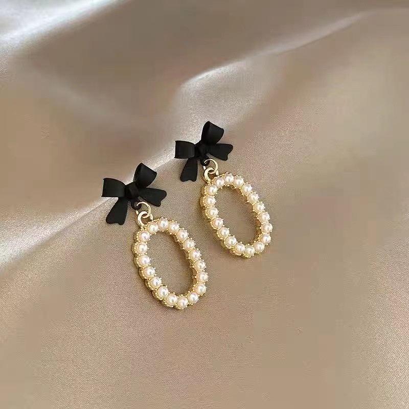 IFYOU Anting Vintage Bow Oval Anting Tusuk Mutiara Anting Tusuk Untuk Wanita Perhiasan Aksesoris Fashion Jewelry