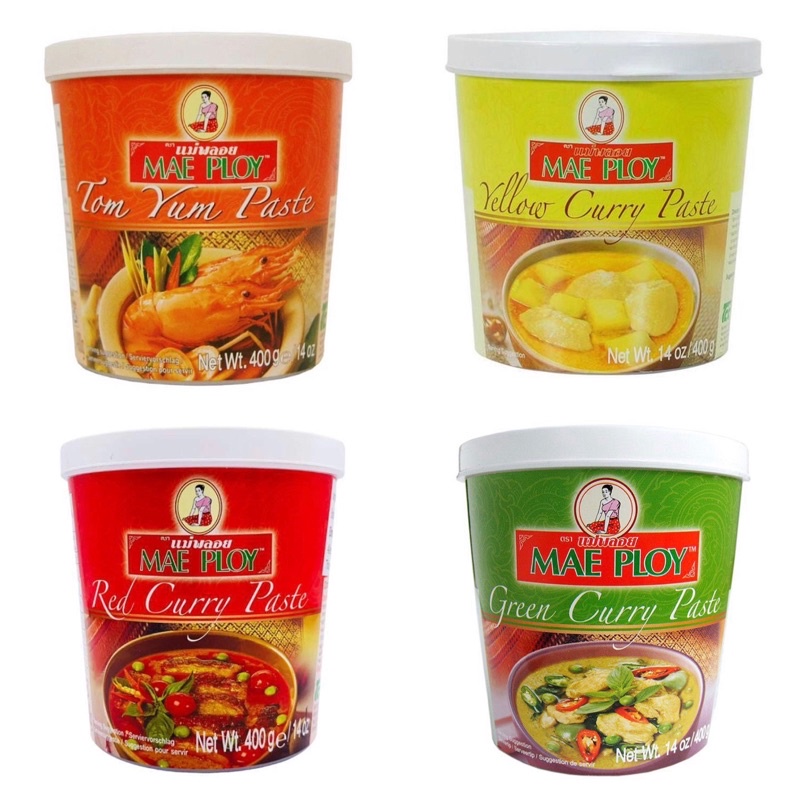 

Mae Ploy Paste 400gr / Mae / Ploy / Maeploy / Paste / 400gr / Red / Green / Yellow / Tom / Yum / yam / tomyum / tomyam