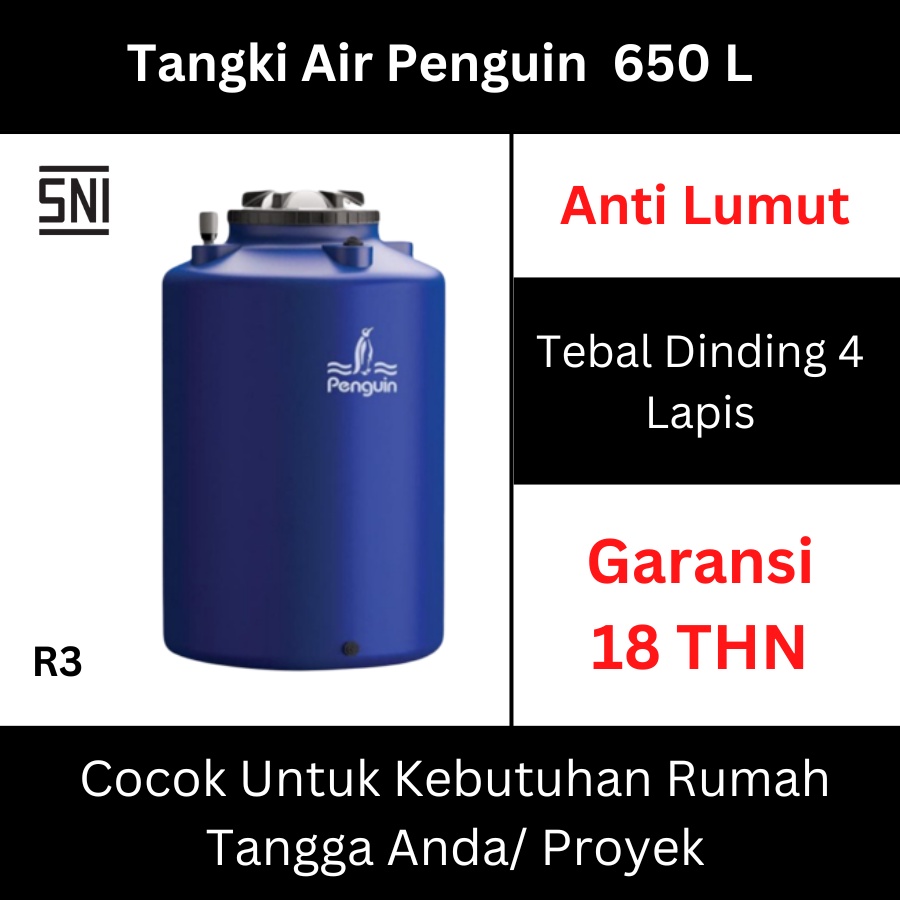 Jual Tandon Tangki Toren Air Plastik Penguin General Tank 650 Liter R3 ...