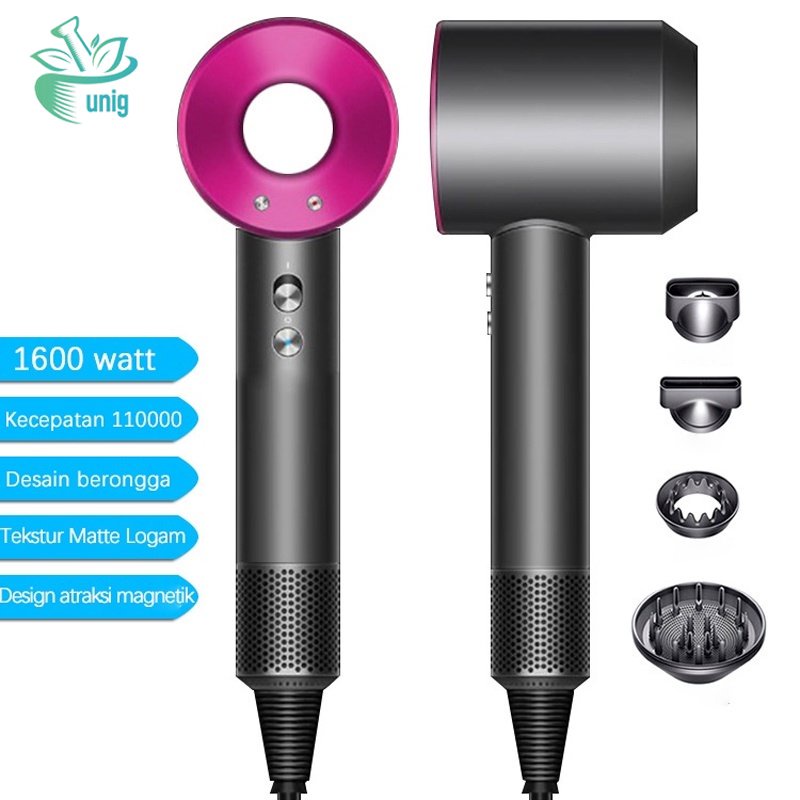 Hair dryer Pengering Rambut With Five Styling Attachments - Iron Fuchsia