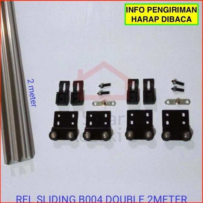 Set Rel Sliding B004 Double 2 Mtr + Roda / Pintu Lemari Gantung Geser