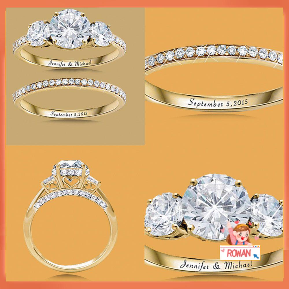 R-flower 2Pcs Cincin New Perhiasan Pernikahan Diamond