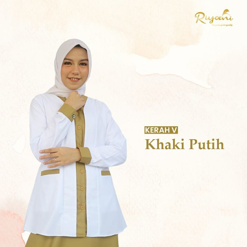 GAMIS KERJA PUTIH-KEKI KERAH V/ SERAGAM DINAS PNS BIDAN PRAJABATAN/ TOYOBO RIYANI ORIGINAL