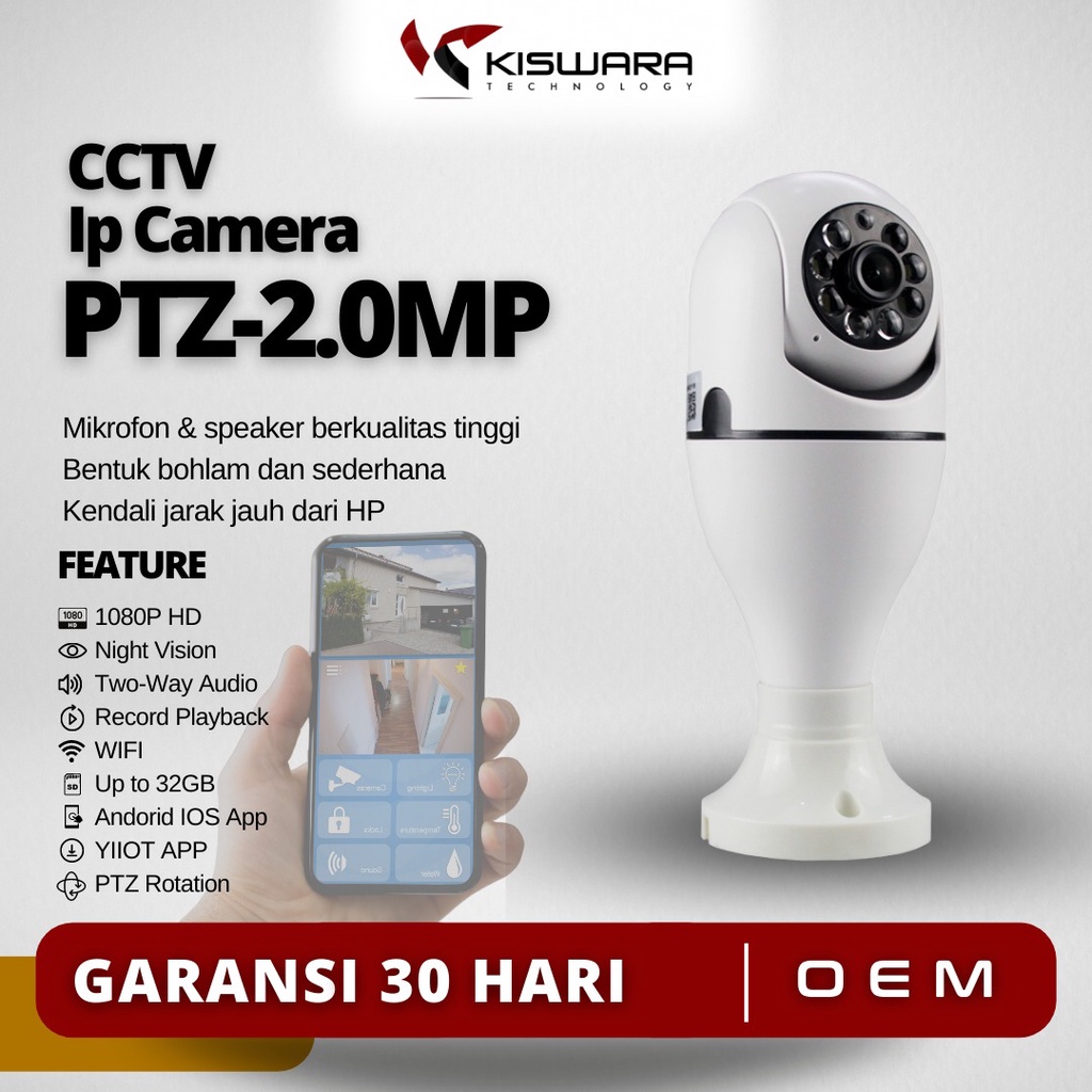 cctv lampu PTZ Smart IP Camera CCTV Lampu 1080P-2.0MP [apk YIIOT]