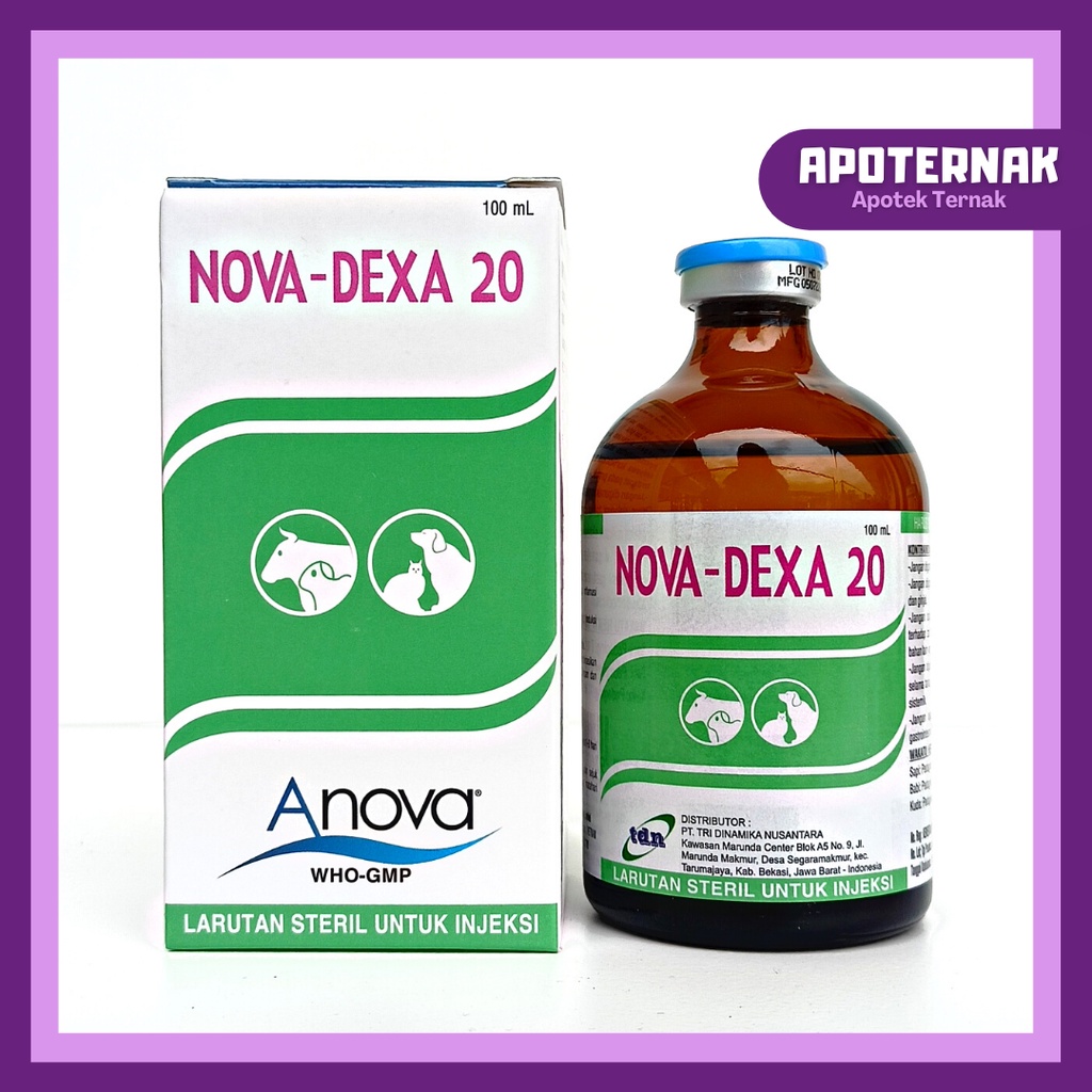 NOVA DEXA 20 | Dexamethasone Obat Anti Inflamasi /Radang /Alergi untuk Kuda Sapi Babi Anjing dan Kucing | 100 ml | ANOVA