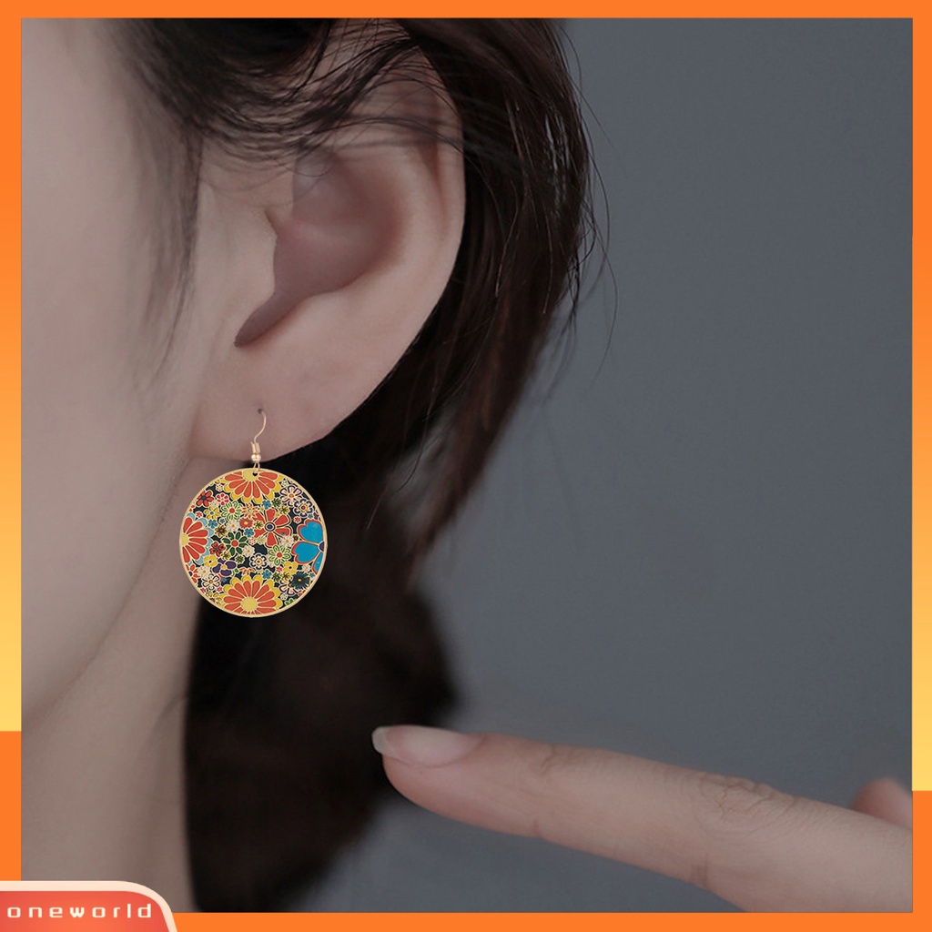 [WONE] 1pasang Menjuntai Anting-Anting Menggambar Artistik High-end Individu Colorfast Sweet Colorful Bunga Kupu-Kupu Anting Gantung Wanita Perhiasan