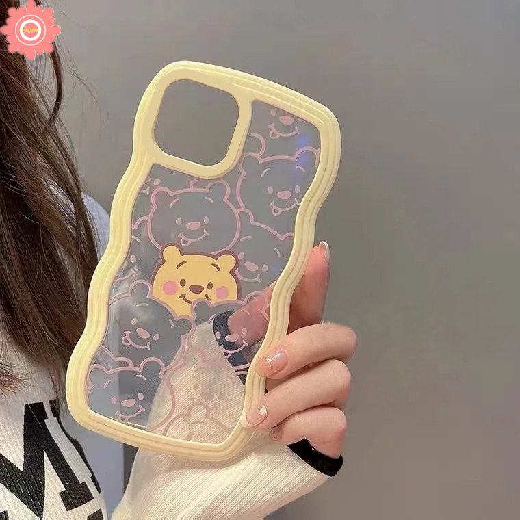 Compatible For iPhone 11 12 14 13 Pro Max 6 6s 8 7 Plus XR 14Plus X XS Max SE 2020 Cartoon Cute Winne the Pooh Transparent Wavy Edge Soft TPU Case