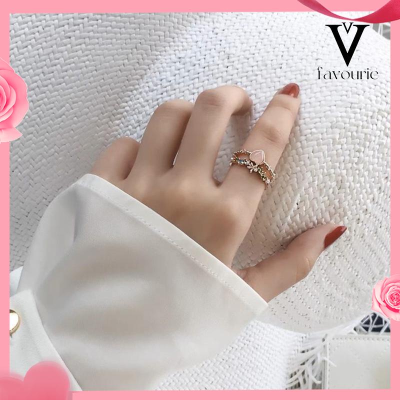 CODCincin Hati Pembukaan Dapat Disesuaikan  Cahaya Mewah Manis Cincin Wanita-FA