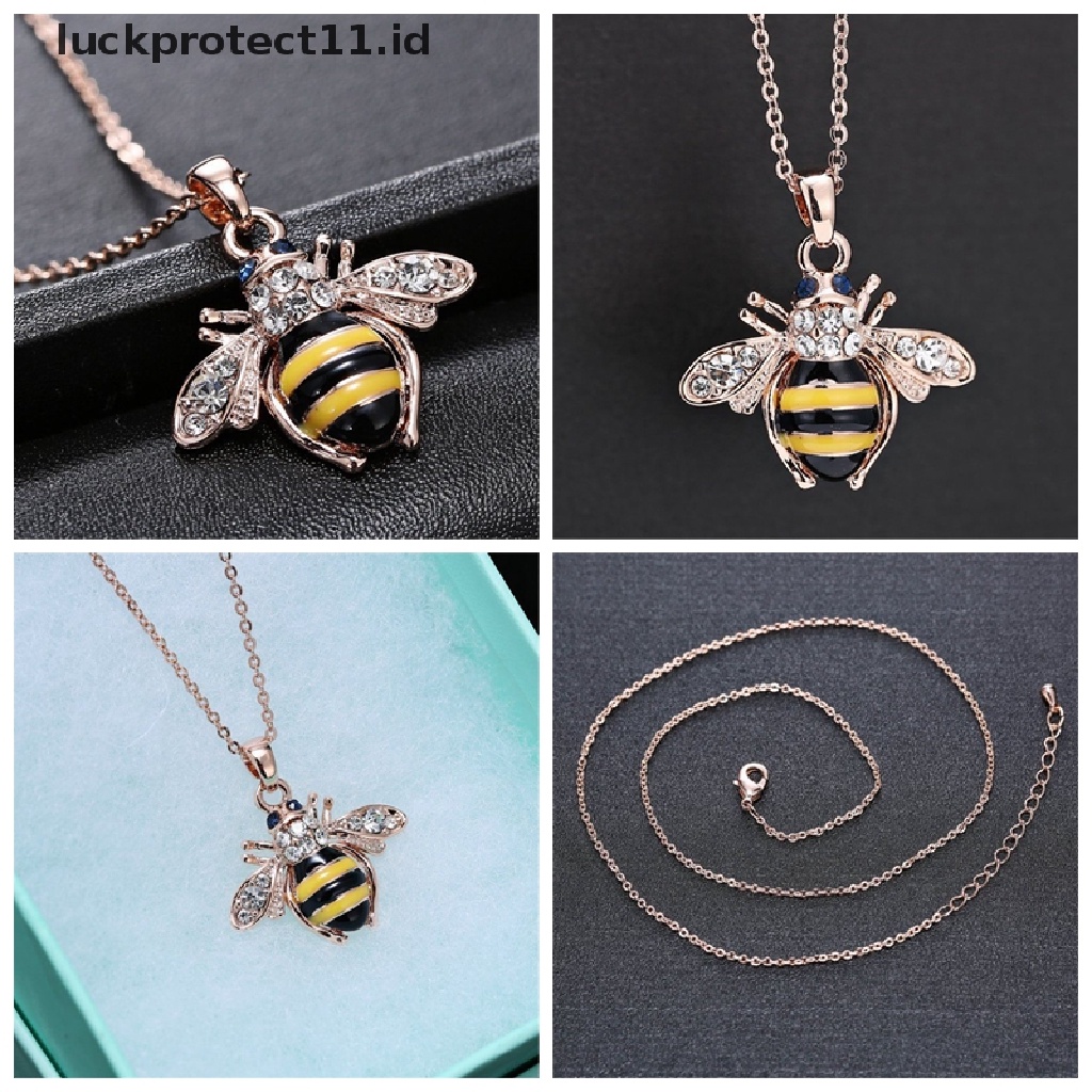 // Fashion Hot///Chic Lucu Wanita Ladies Honey Bumblebee Bee Kristal Liontin Rantai Kalung.