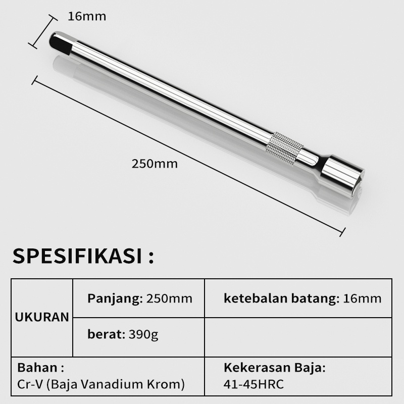 ISKU Gagang Sock L ukuran 1/2&quot; x 12&quot; Sambungan Mata Shock Extention Bar 1/2&quot; x 10&quot;  / Offset Handle / Kunci Roda L Hex Connector Mata Shock