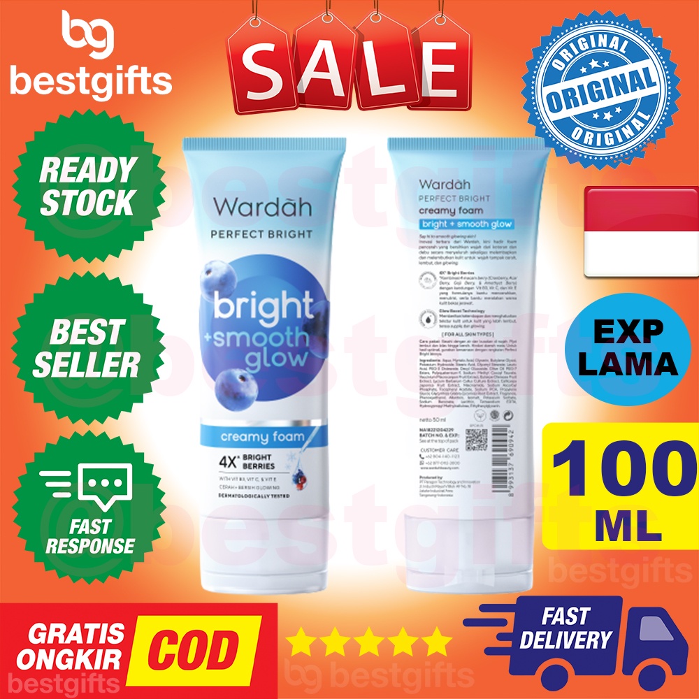 WARDAH PERFECT BRIGHT CREAMY FOAM BRIGHT + SMOOTH GLOW FACE WASH SABUN CUCI MUKA KULIT NORMAL KERING 100 ML