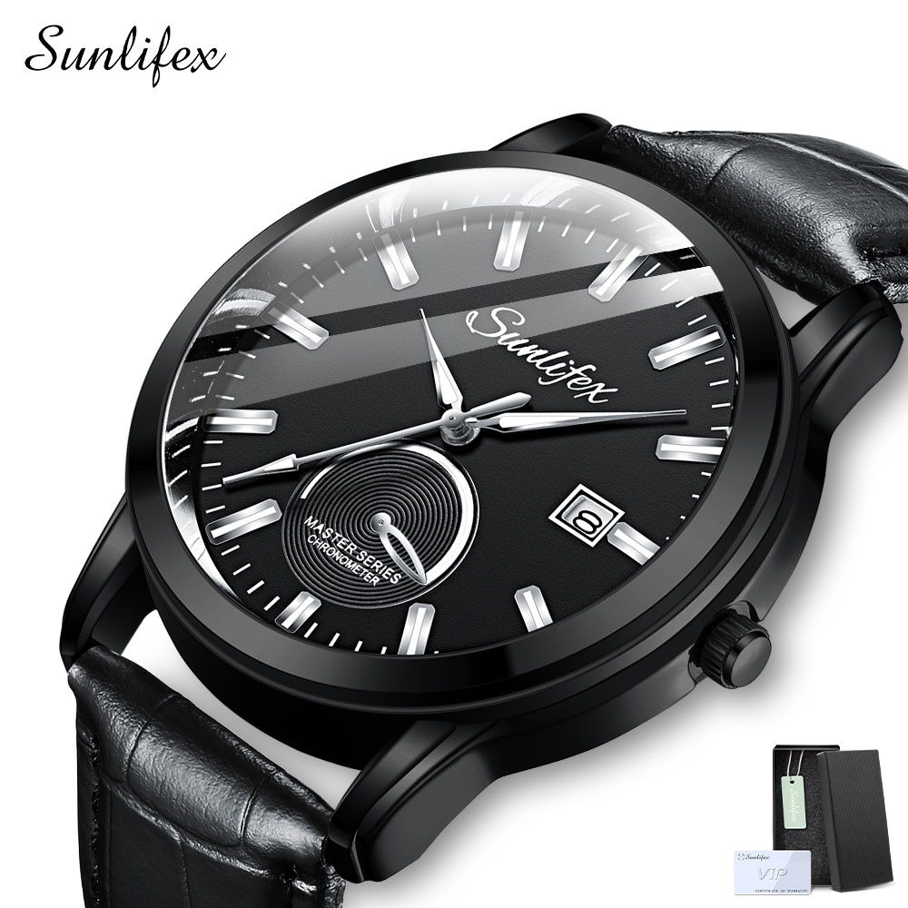 Sunlifex Jam Tangan Pria Original Anti Air Kuarsa Bisnis Klasik Jam Pria Tali Kulit Jam Tangan Cowok