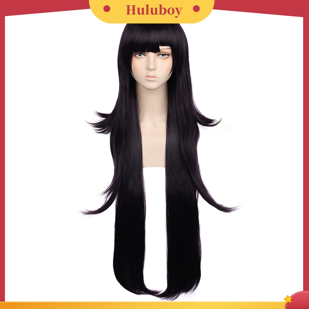 Wig Rambut Sintetis Model Panjang Lurus Warna Hitam Untuk Cosplay Anime