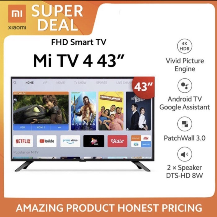 XIAOMI MI TV 43 INCH ANDROID - MI TV4 43INCH - GARANSI RESMI - HITAM