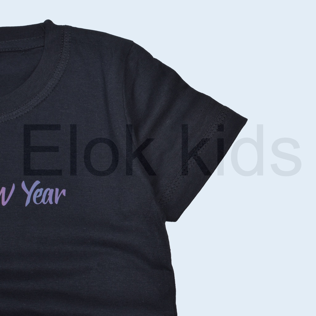 happy new years//kaos anak distro 1 samapai 12 tahun//katun sablon nyala kena flash