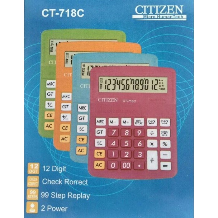

Kalkulator Citizen CT 718 C Warna Warni Biru Pink Hijau Oranye Orens C