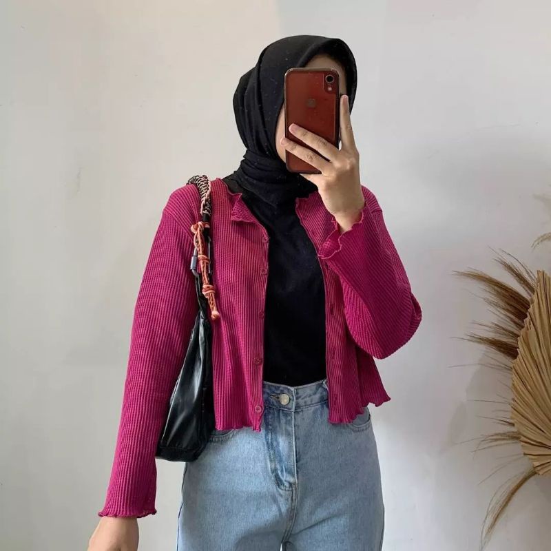 waffle crop top cardigan/wafel criwil/cardigan rajut wanita/atasan wanita/kaos lengan panjang wanita