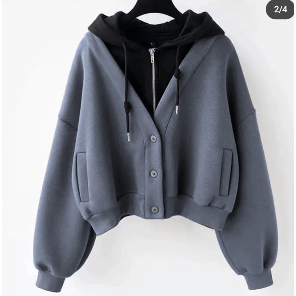 sweater hoodie wanita / double cardie sweater hoodie bahan fleece wanita korean style