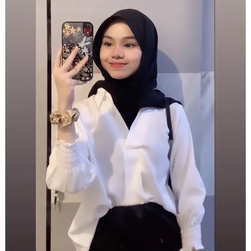 KARA V-Neck Blouse with Collar / Atasan Wanita Kantor Casual Lengan Karet