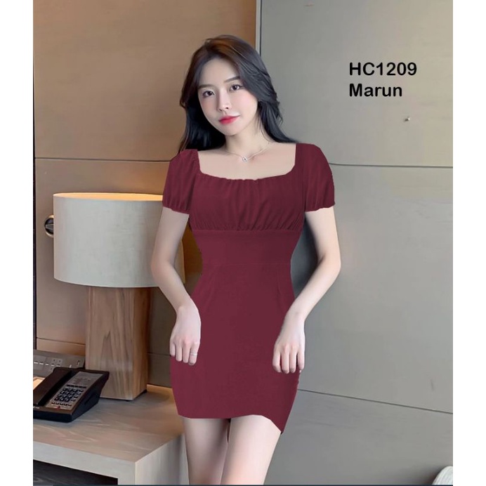 HC1209 Mini Dress Jersey Kulit Jeruk Pita Belakang No Cup Bra / Dress Pendek Jersey