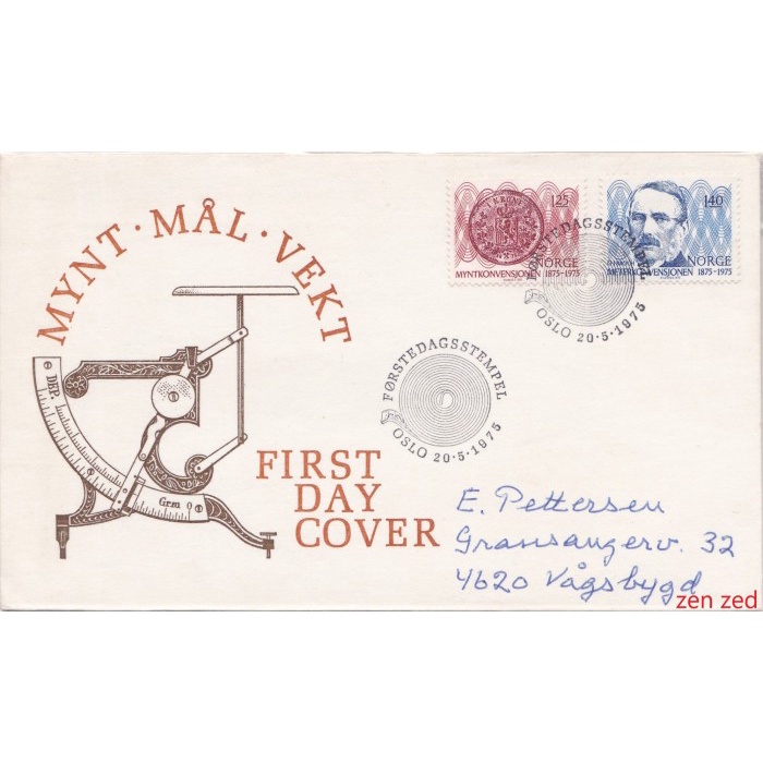 

A259 Perangko FDC SHP Norwegia 1975 The Coin & Metre Convent art 1 Pcs