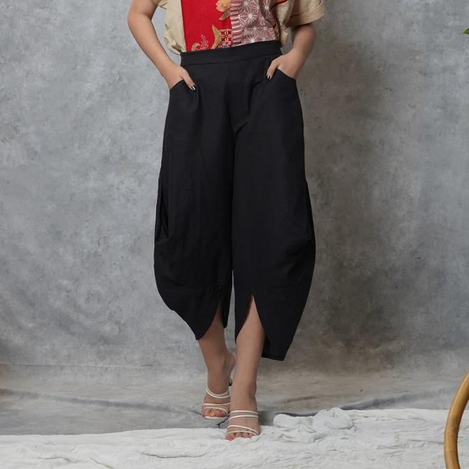 NONA RARA-Coral Pants Black P0117,celana kerja batik wanita modern
