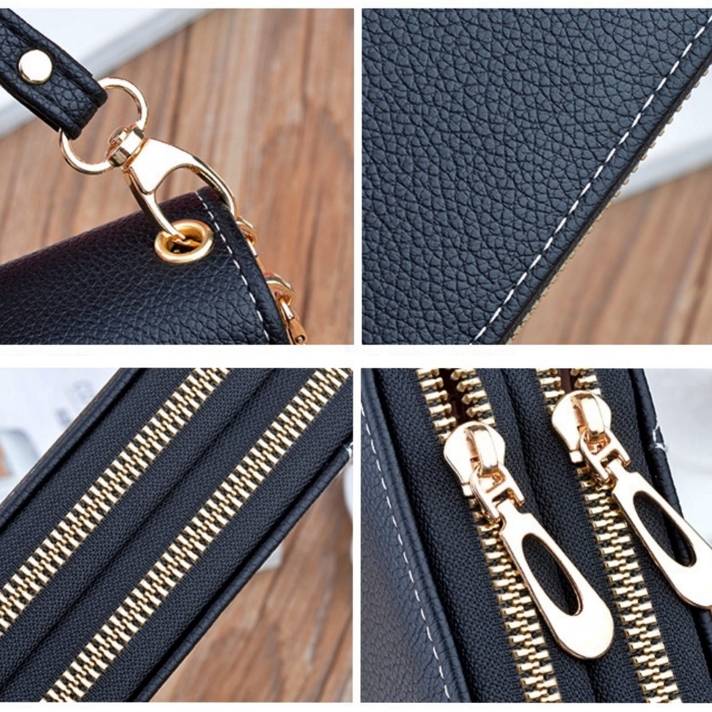 DOMPET PANJANG WANITA 2 RESLETING MUAT HP KULIT HITAM NICELA PREMIUM WA626B5 KOREA IMPORT REMAJA SLOT KARTU KOIN BRANDED KEKINIAN TALI PENDEK SIMPLE CEWEK MURAH FASHION BATAM