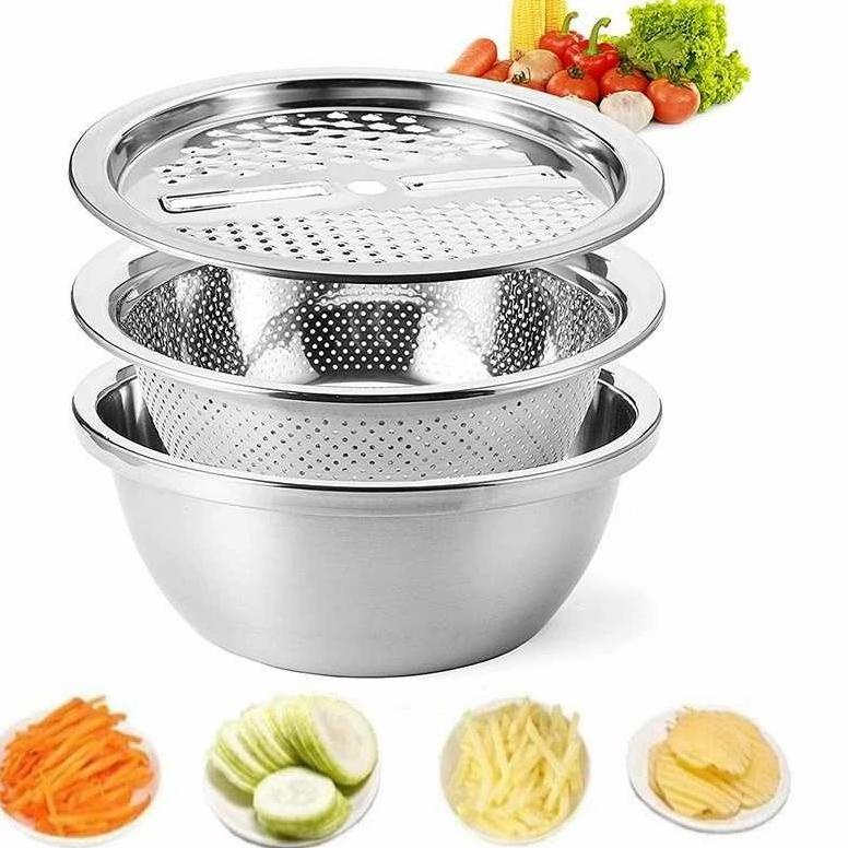 Best Arrival Baskom Parut Stainless Serbaguna - Parutan Baskom 3in1 Stainless Steel