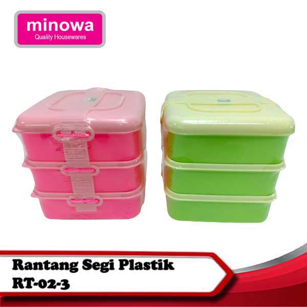 Minowa Rantang Segi Plastik 3 susun / Rantang susun