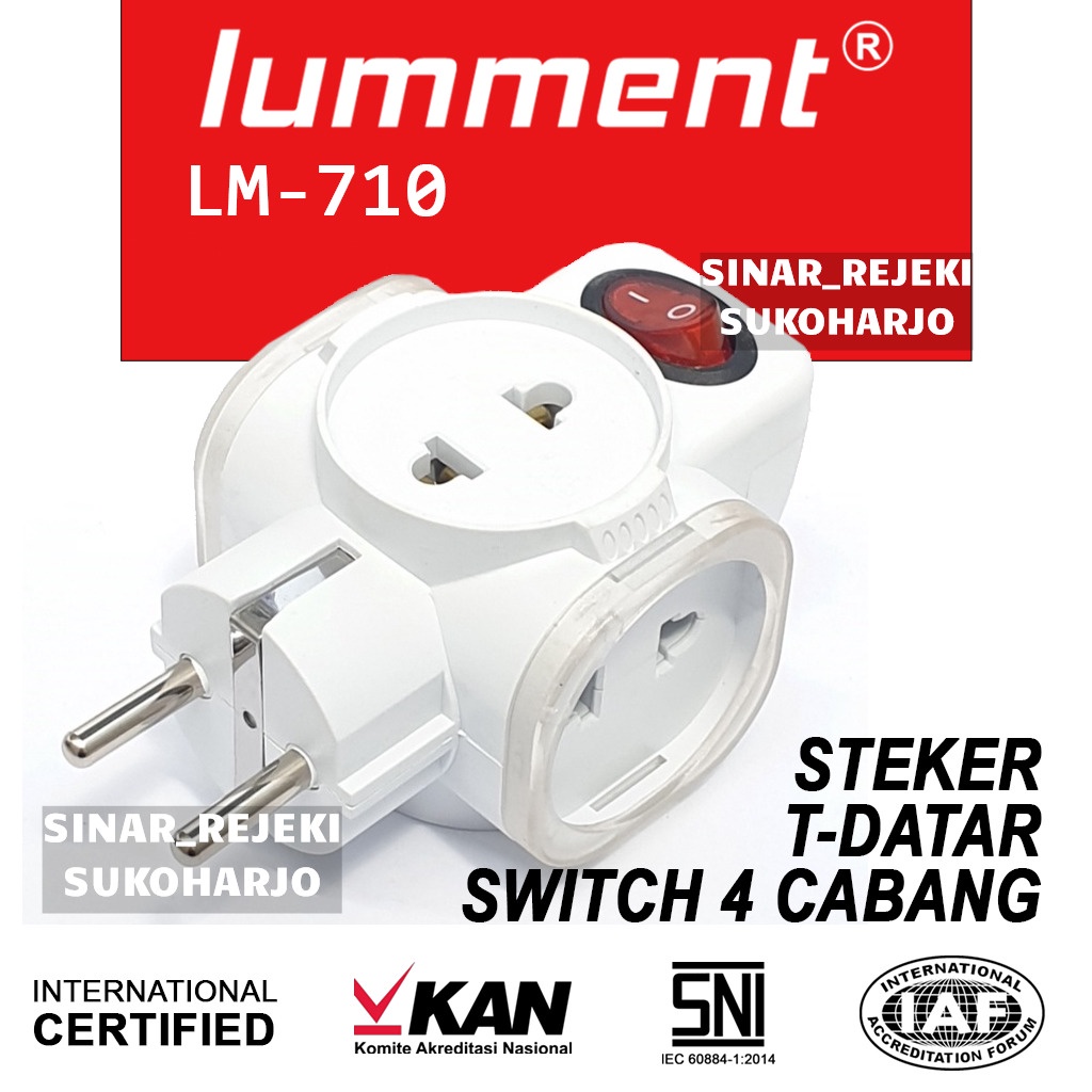 Lumment T Datar 4 Lubang SNI Colokan Listrik Steker T Datar 4 Lubang + Switch ON OFF