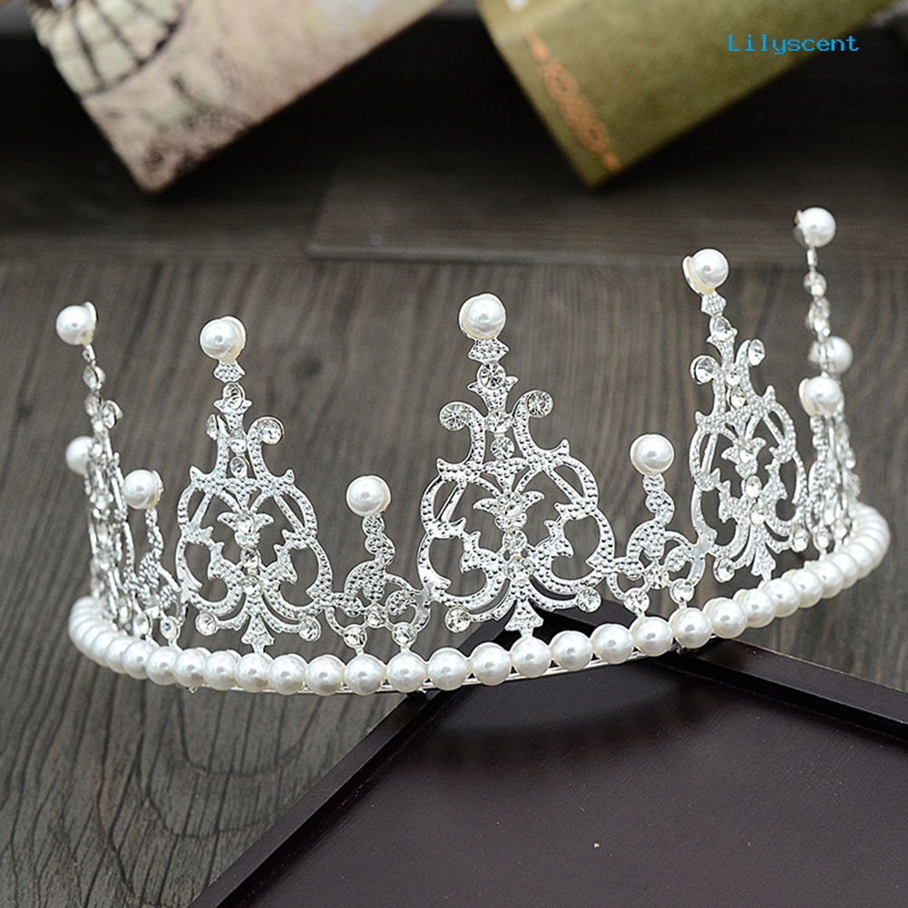 [LS]16cm Berkilau Berlian Imitasi Mutiara Imitasi Tiara Mahkota Pesta Pernikahan Ulang Tahun Hiasan Kepala