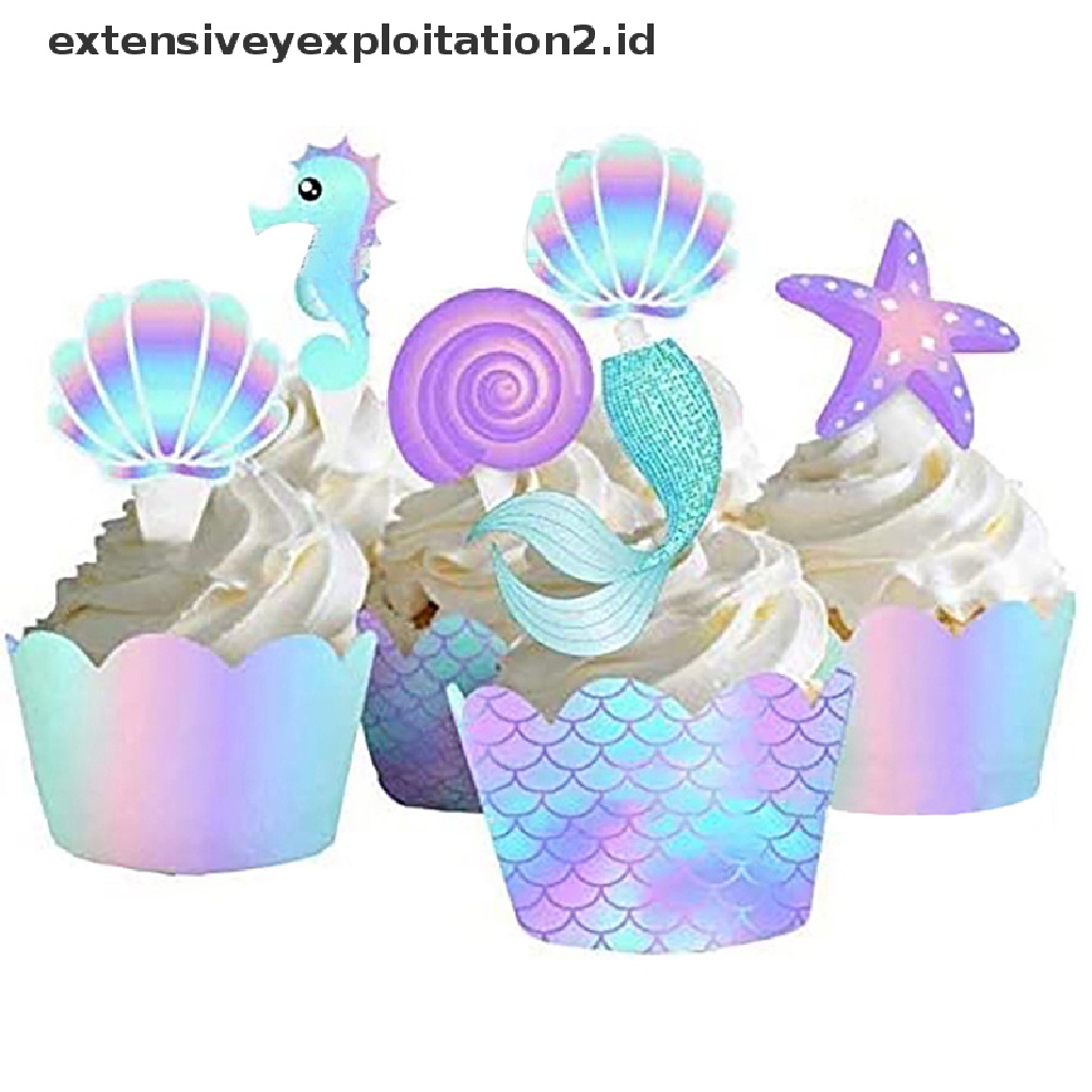 {NEW} 20pcs /Set Hiasan Cupcake Pesta Mermaid Pembungkus Mermaid Hiasan Kue Duyung.