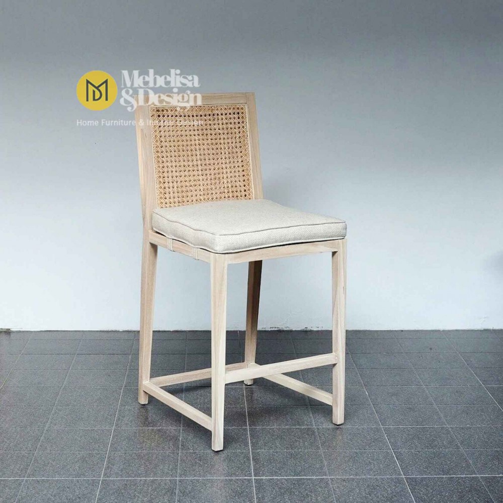 Serena Barstool Kursi Bar Minimalis Kayu Jati Mix Rotan