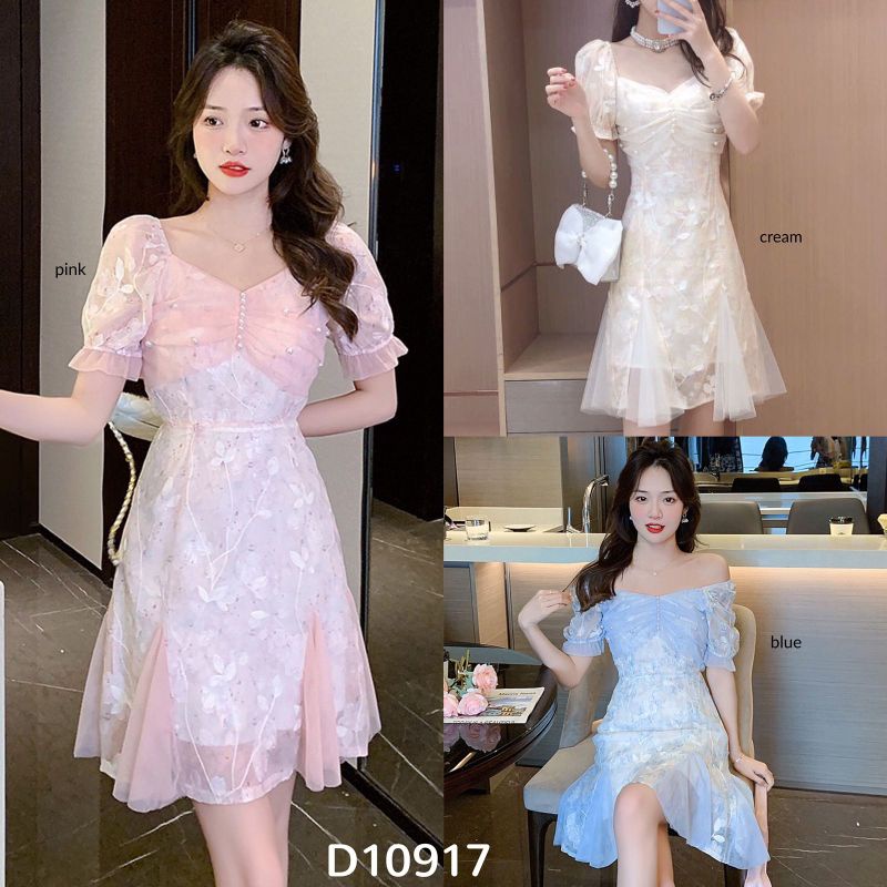 Baju mini midi puff floral flower dress sabrina neck pesta natal kondangan christmas new year party casual lace brukat brokat tile tule dinner dress wanita import bangkok korea putih lilac balon motif daisy bunga korean look style vintage dress 2023