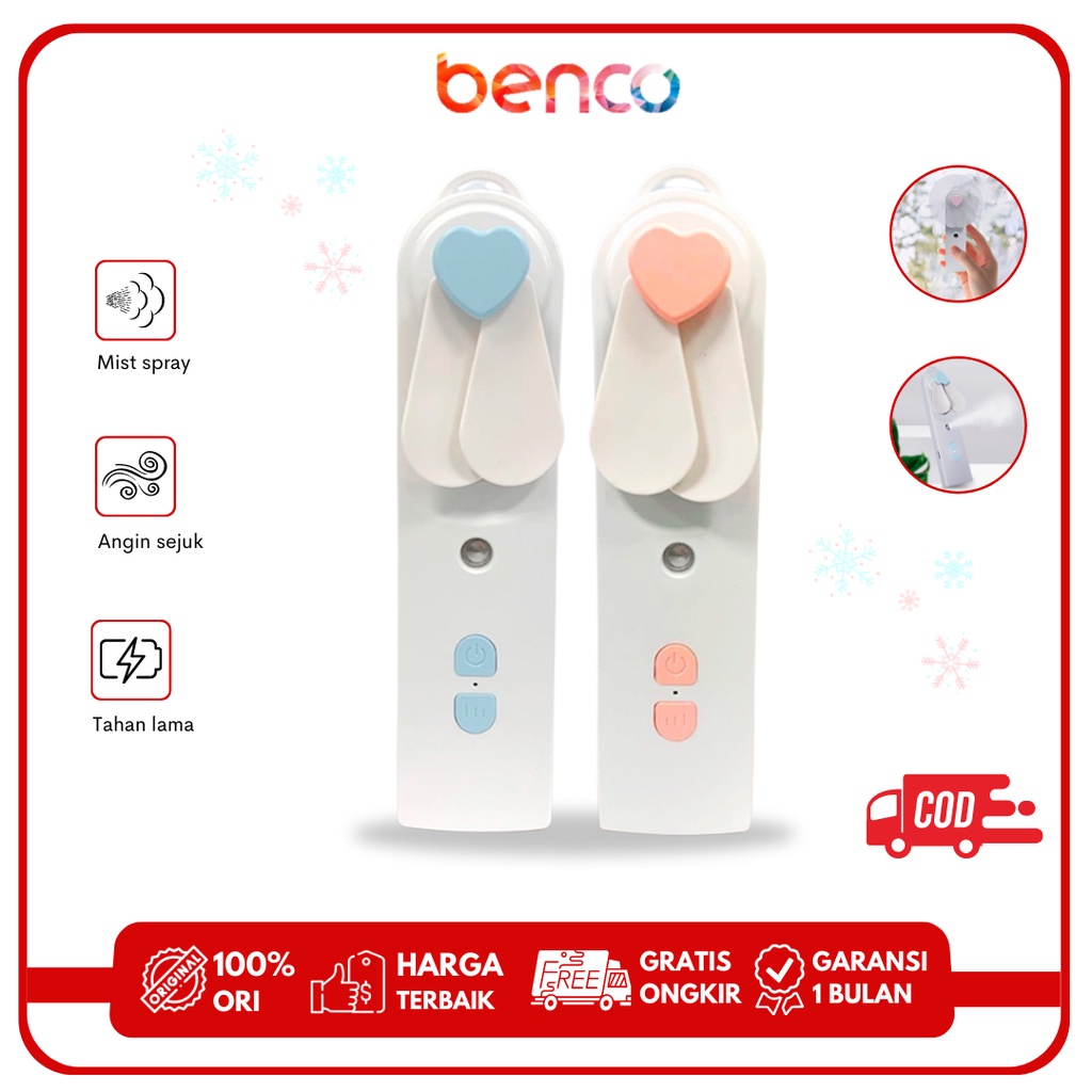 BENCO BELI 2 EXTRA 10% OFF Kipas Angin 2 in 1 dengan Humidifier Pocket Fan USB Rechargeable