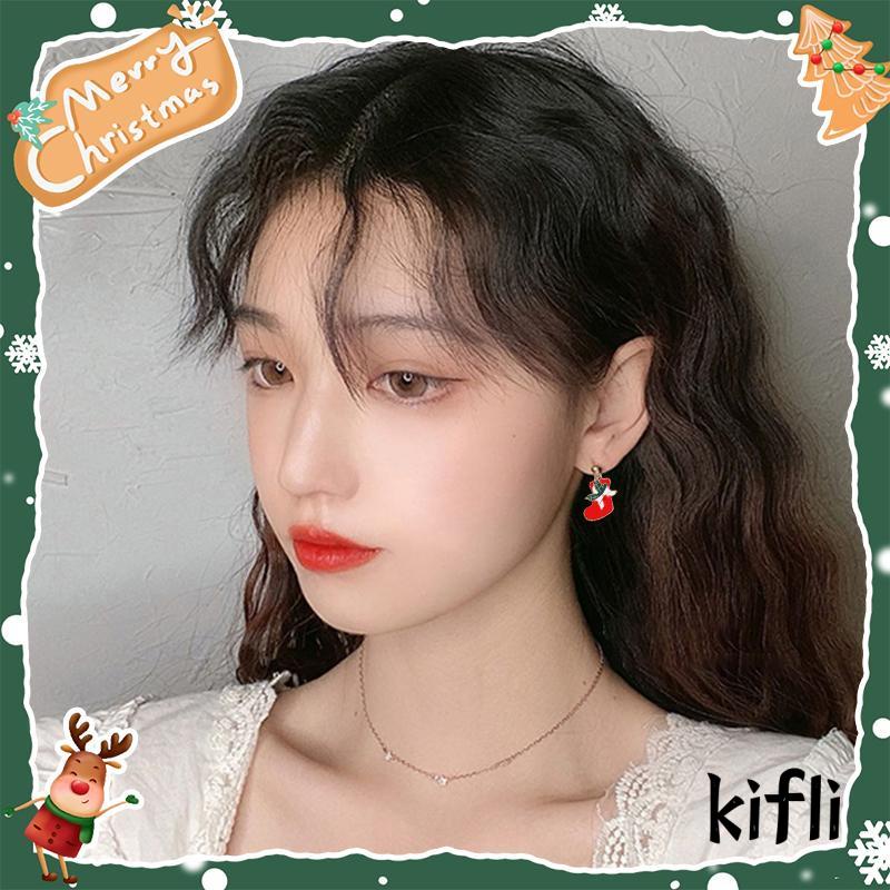 [KD]Alloy Anting Perhiasan Gadis Anting Natal Set Bell Snowman Elk Boots