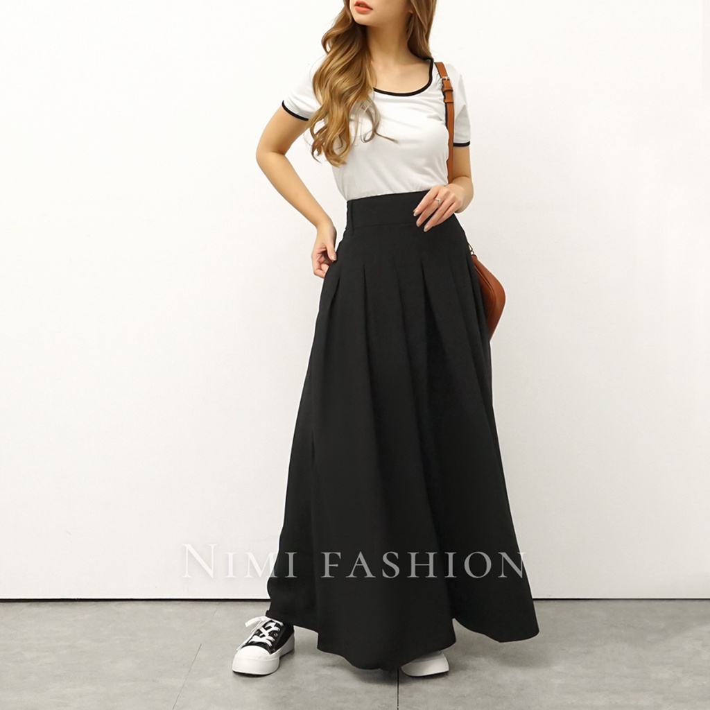 NIMI - Sara Skirt Rok Panjang Wanita Rok Hitam Panjang Wanita Pleats