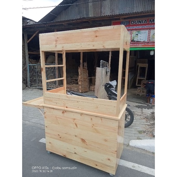 gerobak kayu jati Belanda murah booth kayu jati Belanda booth portabel modern