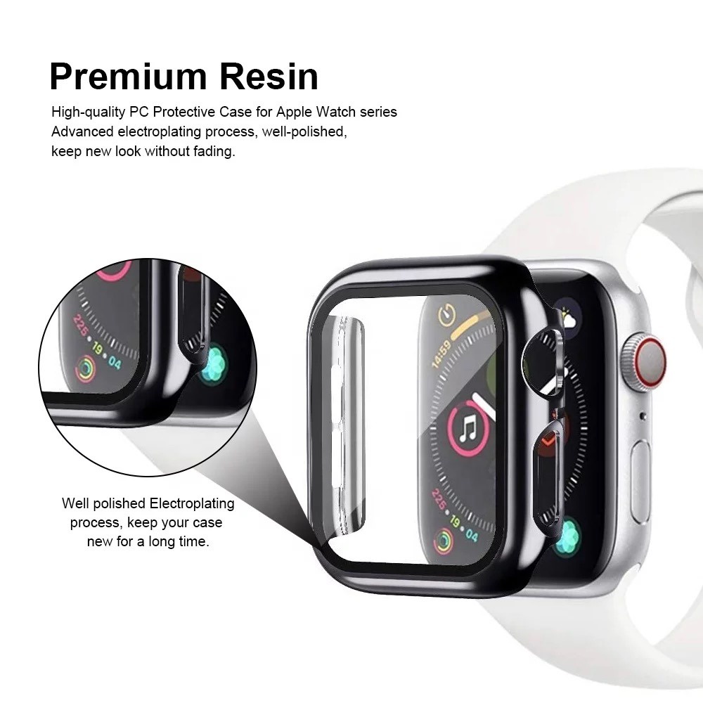 ELECTROPLATING GLASS COVER APPLE WATCH - SERIES 1 2 3 4 5 6 7 8 SE | SIZE 38mm 40mm 41mm 42mm 44mm 45mm | tempered glass pelindung layar case iwatch