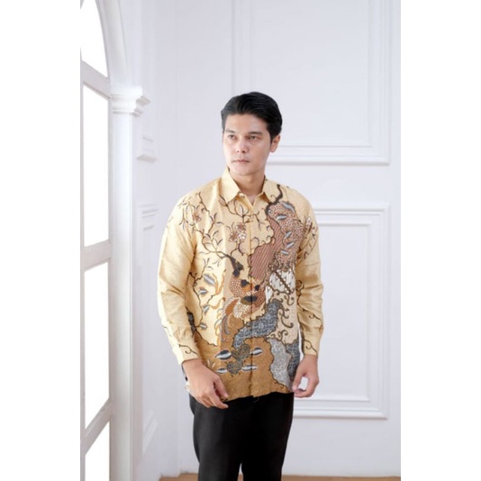ATASAN KEMEJA BATIK COWOK LENGAN PANJANG LAPIS FURING SEMI SUTERA SILK BIRU ABU KREM CREAM HIJAU TOS