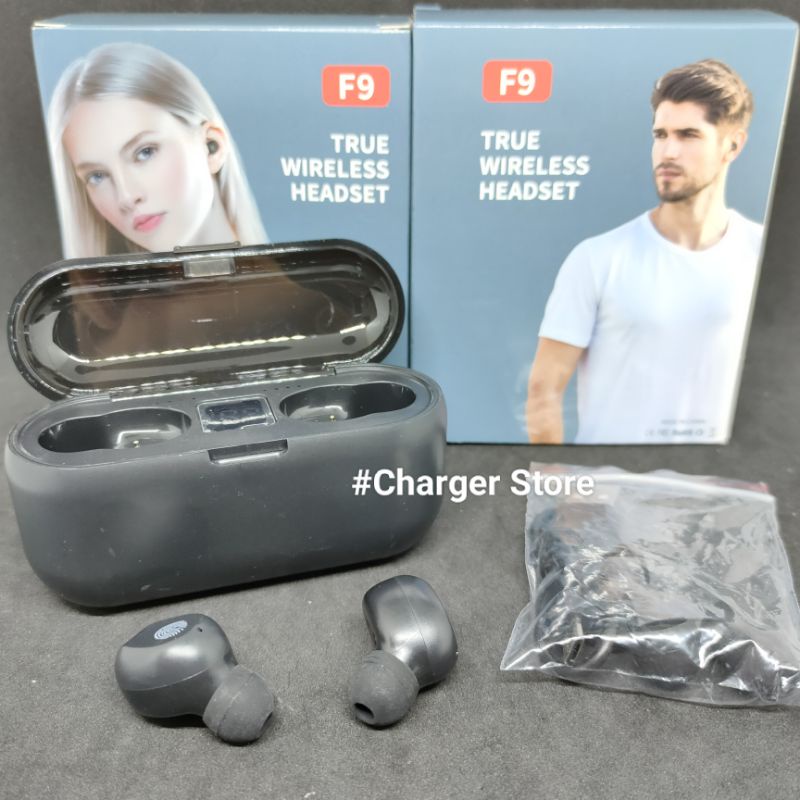 Headset Earphone Bluetooth TWS F9 LED Smart Display With PowerBank