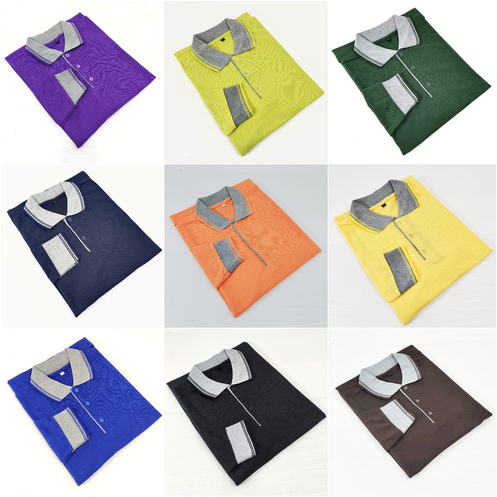 Kaos Polo shirt kerah polo kerah lakos polos Lengan Panjang size M L XL XXL