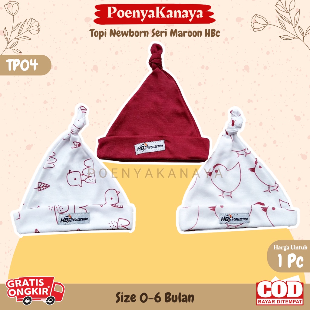 3pc/1pc Topi Bayi Newborn Seri MAROON HBc Colection TP04